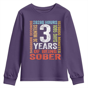 3 Years Of Being Sober Youth Sweatshirt 3 Years Sobriety Anniversary Addiction Recovery TS11 Purple Print Your Wear