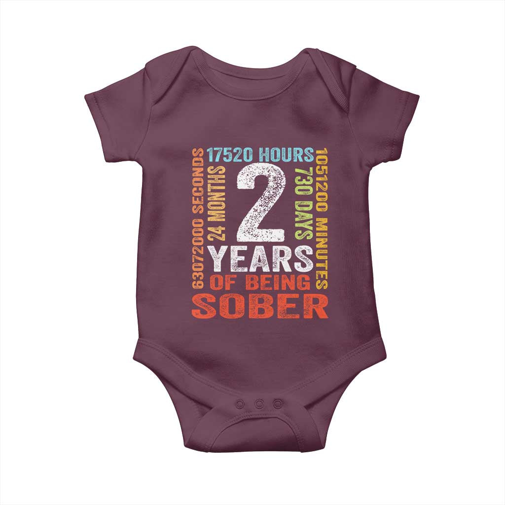 2 Years Of Being Sober Baby Onesie 2 Years Sobriety Anniversary Addiction Recovery TS11 Maroon Print Your Wear