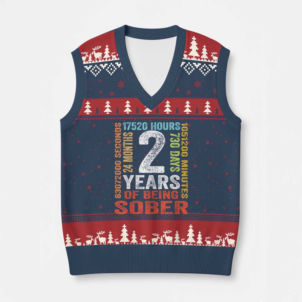2 Years Of Being Sober V-Neck Knit Sweater Vest 2 Years Sobriety Anniversary Addiction Recovery TS11 Navy Red Print Your Wear