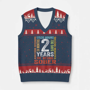 2 Years Of Being Sober V-Neck Knit Sweater Vest 2 Years Sobriety Anniversary Addiction Recovery TS11 Navy Red Print Your Wear