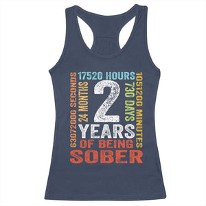 2 Years Of Being Sober Racerback Tank Top 2 Years Sobriety Anniversary Addiction Recovery TS11 Navy Print Your Wear