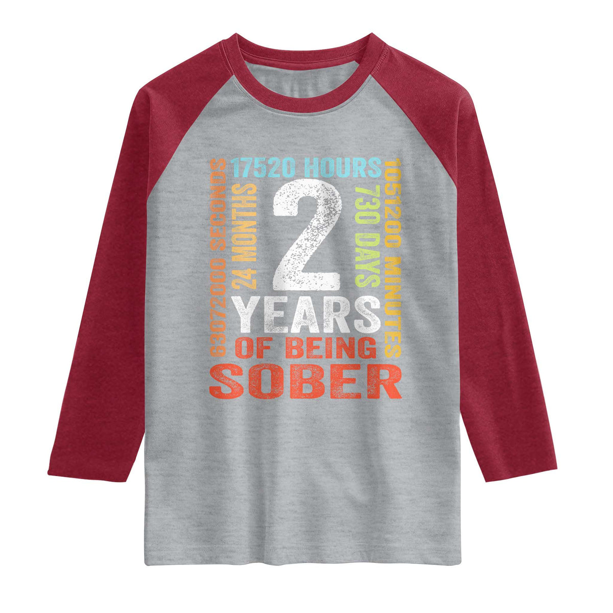 2 Years Of Being Sober Raglan Shirt 2 Years Sobriety Anniversary Addiction Recovery TS11 Heather Gray Heather Red Print Your Wear