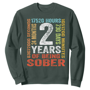 2 Years Of Being Sober Sweatshirt 2 Years Sobriety Anniversary Addiction Recovery TS11 Dark Forest Green Print Your Wear