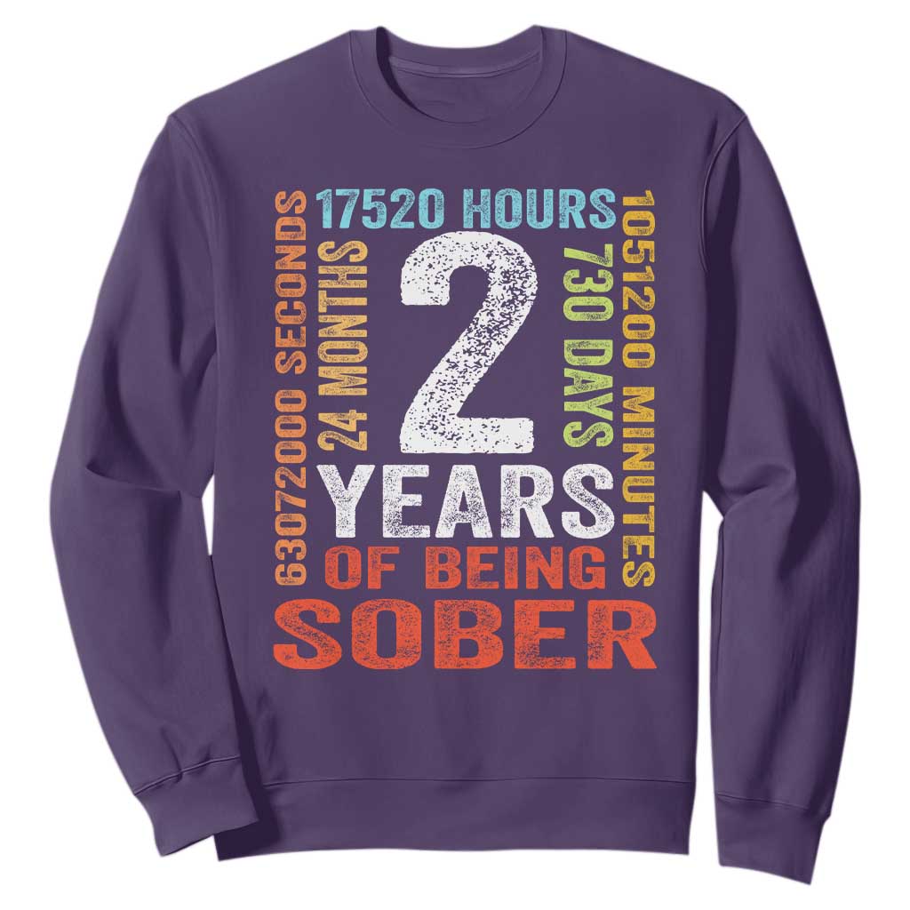 2 Years Of Being Sober Sweatshirt 2 Years Sobriety Anniversary Addiction Recovery TS11 Purple Print Your Wear