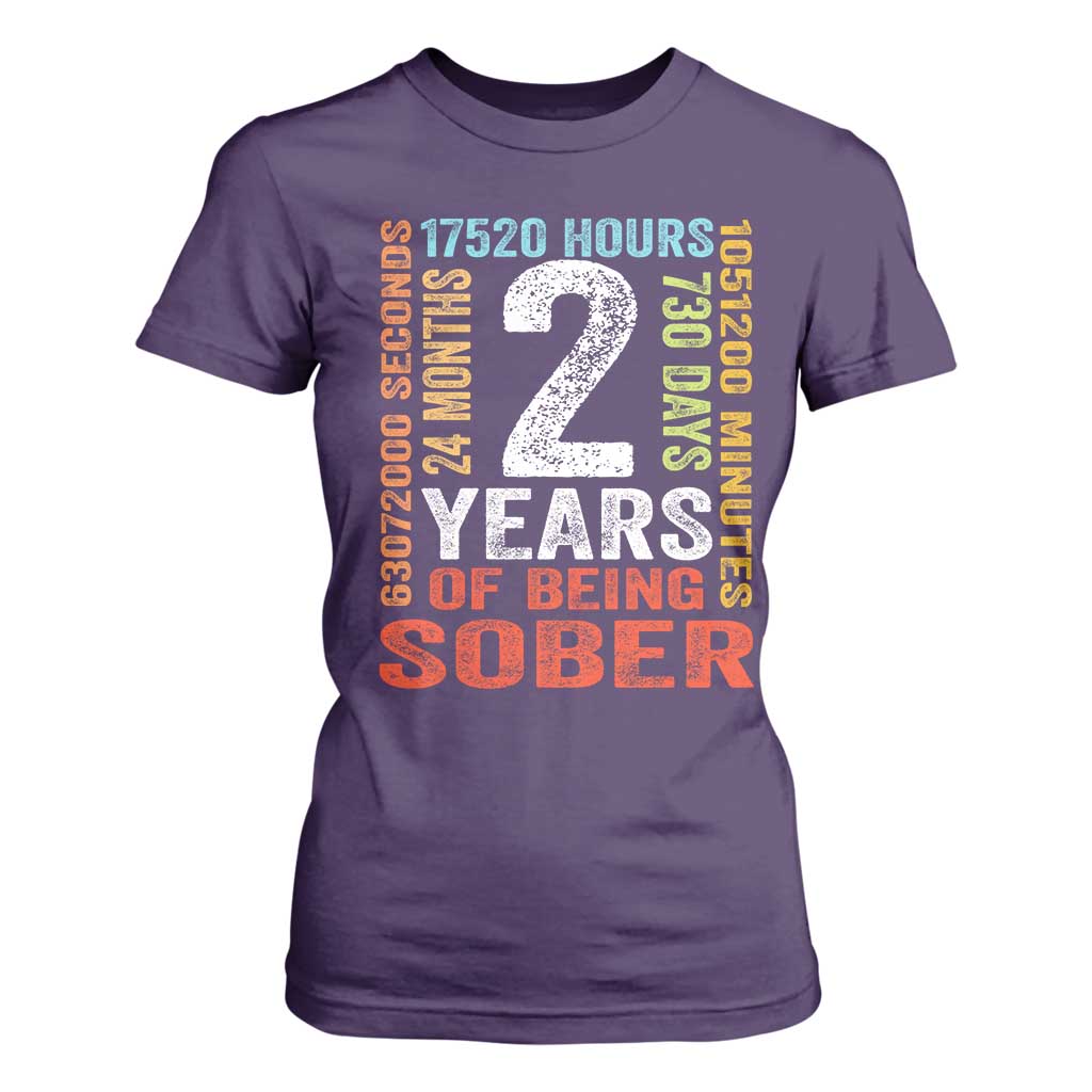 2 Years Of Being Sober T Shirt For Women 2 Years Sobriety Anniversary Addiction Recovery TS11 Purple Print Your Wear