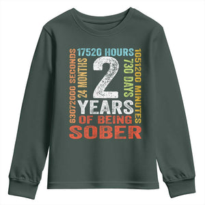 2 Years Of Being Sober Youth Sweatshirt 2 Years Sobriety Anniversary Addiction Recovery TS11 Dark Forest Green Print Your Wear
