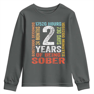 2 Years Of Being Sober Youth Sweatshirt 2 Years Sobriety Anniversary Addiction Recovery TS11 Dark Heather Print Your Wear