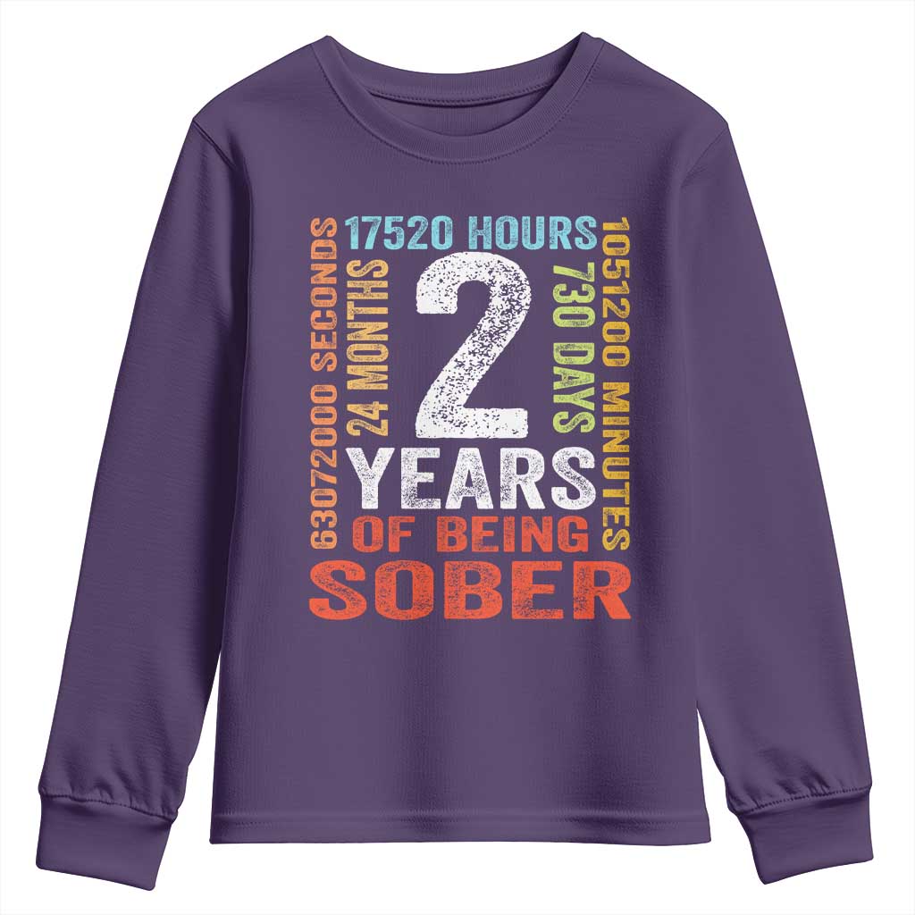 2 Years Of Being Sober Youth Sweatshirt 2 Years Sobriety Anniversary Addiction Recovery TS11 Purple Print Your Wear