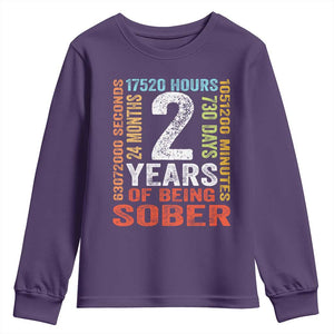 2 Years Of Being Sober Youth Sweatshirt 2 Years Sobriety Anniversary Addiction Recovery TS11 Purple Print Your Wear