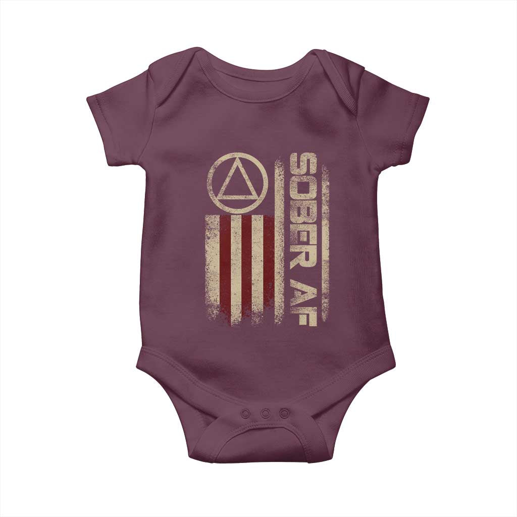 Sober AF Baby Onesie Alcoholism Addiction Recovery Rehabilitation Vintage American Flag TS11 Maroon Print Your Wear