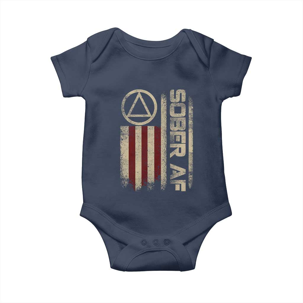 Sober AF Baby Onesie Alcoholism Addiction Recovery Rehabilitation Vintage American Flag TS11 Navy Print Your Wear