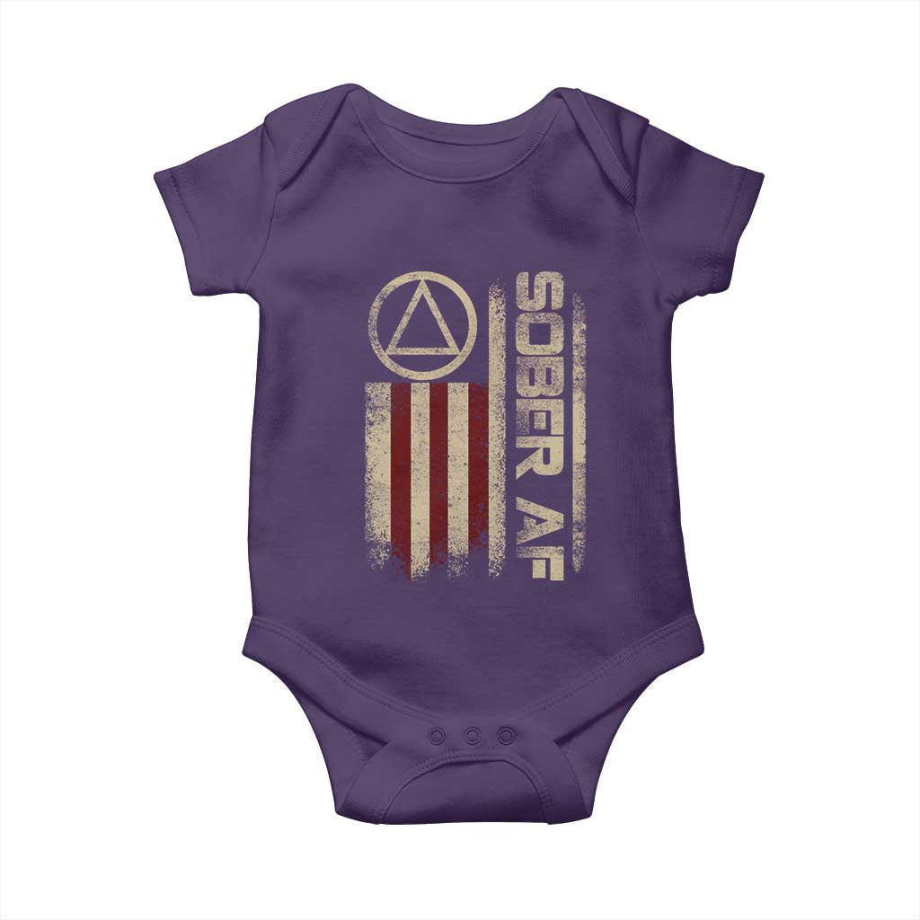 Sober AF Baby Onesie Alcoholism Addiction Recovery Rehabilitation Vintage American Flag TS11 Purple Print Your Wear