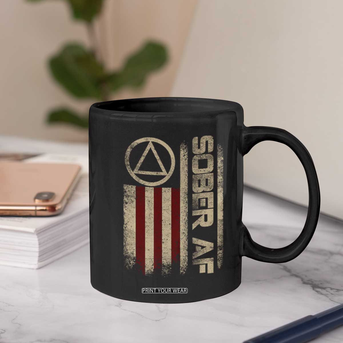 Sober AF Coffee Mug Alcoholism Addiction Recovery Rehabilitation Vintage American Flag TS11 Print Your Wear