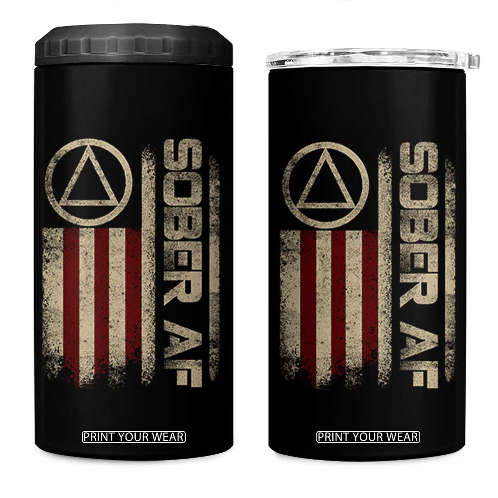 Sober AF 4 in 1 Can Cooler Tumbler Alcoholism Addiction Recovery Rehabilitation Vintage American Flag TS11 One Size: 16 oz Black Print Your Wear