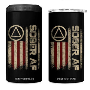 Sober AF 4 in 1 Can Cooler Tumbler Alcoholism Addiction Recovery Rehabilitation Vintage American Flag TS11 One Size: 16 oz Black Print Your Wear