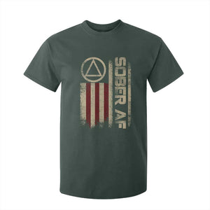 Sober AF T Shirt For Kid Alcoholism Addiction Recovery Rehabilitation Vintage American Flag TS11 Dark Forest Green Print Your Wear