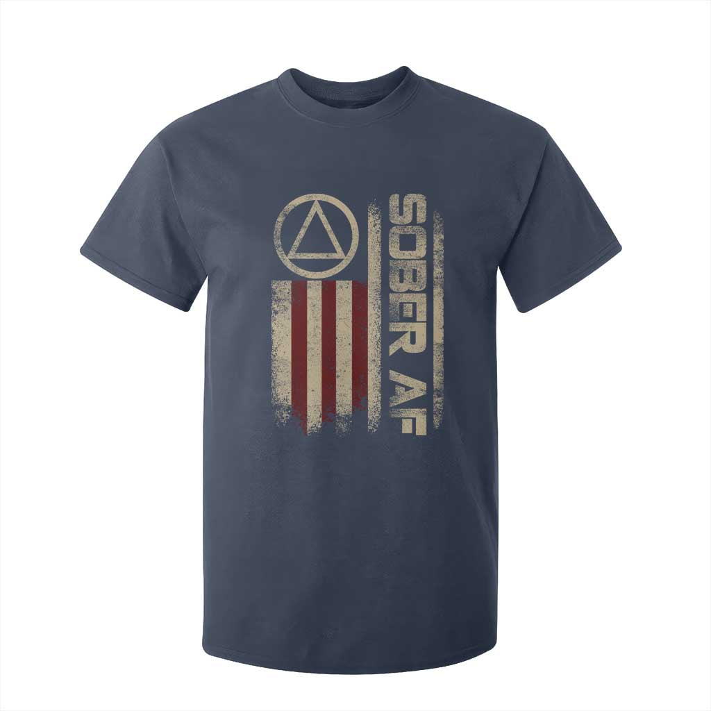 Sober AF T Shirt For Kid Alcoholism Addiction Recovery Rehabilitation Vintage American Flag TS11 Navy Print Your Wear