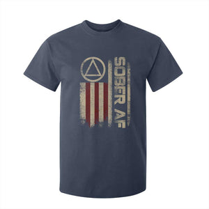 Sober AF T Shirt For Kid Alcoholism Addiction Recovery Rehabilitation Vintage American Flag TS11 Navy Print Your Wear