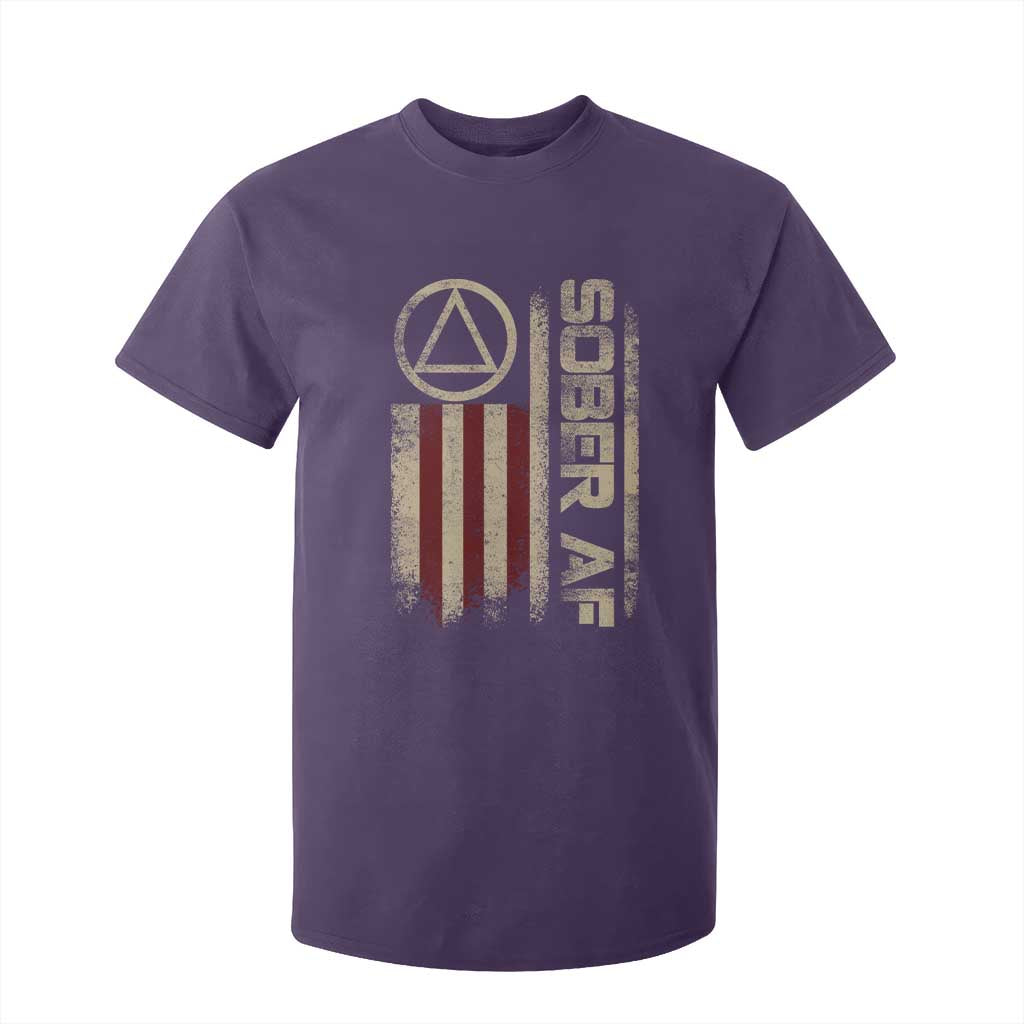 Sober AF T Shirt For Kid Alcoholism Addiction Recovery Rehabilitation Vintage American Flag TS11 Purple Print Your Wear