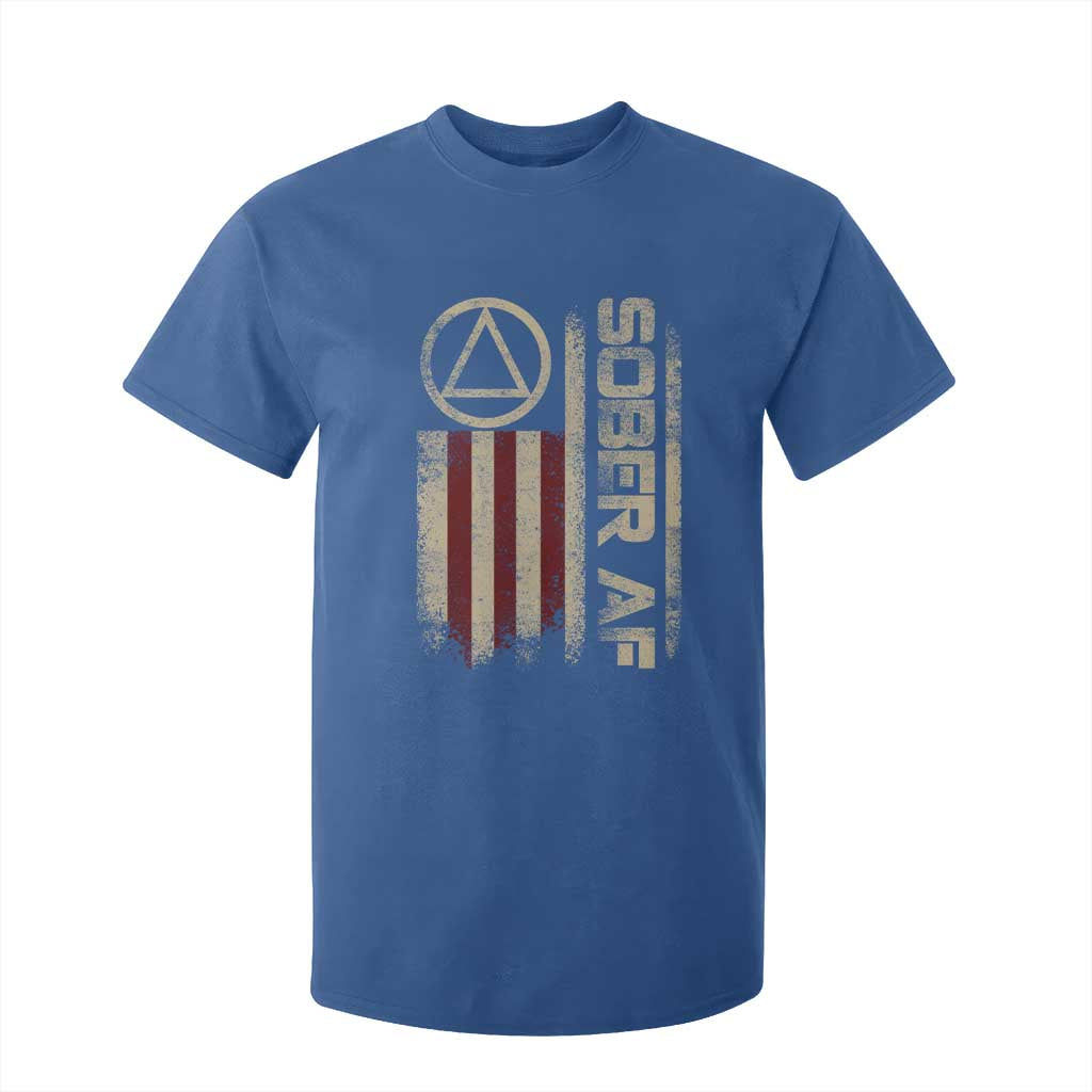Sober AF T Shirt For Kid Alcoholism Addiction Recovery Rehabilitation Vintage American Flag TS11 Royal Blue Print Your Wear