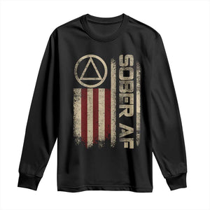 Sober AF Long Sleeve Shirt Alcoholism Addiction Recovery Rehabilitation Vintage American Flag TS11 Black Print Your Wear