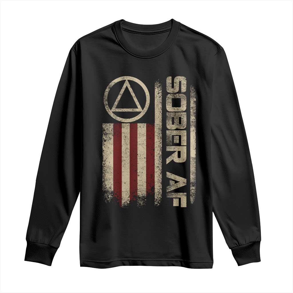 Sober AF Long Sleeve Shirt Alcoholism Addiction Recovery Rehabilitation Vintage American Flag TS11 Black Print Your Wear