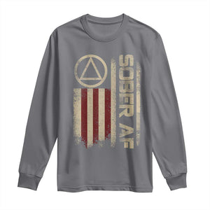 Sober AF Long Sleeve Shirt Alcoholism Addiction Recovery Rehabilitation Vintage American Flag TS11 Charcoal Print Your Wear