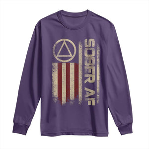 Sober AF Long Sleeve Shirt Alcoholism Addiction Recovery Rehabilitation Vintage American Flag TS11 Purple Print Your Wear