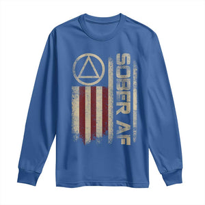 Sober AF Long Sleeve Shirt Alcoholism Addiction Recovery Rehabilitation Vintage American Flag TS11 Royal Blue Print Your Wear