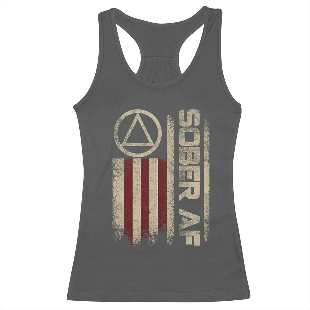 Sober AF Racerback Tank Top Alcoholism Addiction Recovery Rehabilitation Vintage American Flag TS11 Dark Heather Print Your Wear