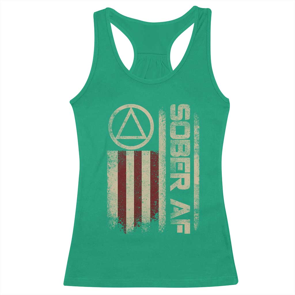 Sober AF Racerback Tank Top Alcoholism Addiction Recovery Rehabilitation Vintage American Flag TS11 Irish Green Print Your Wear