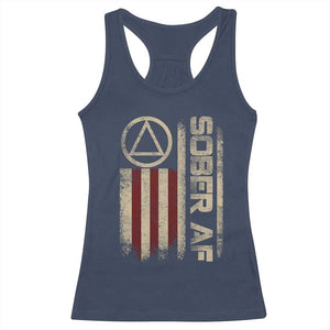 Sober AF Racerback Tank Top Alcoholism Addiction Recovery Rehabilitation Vintage American Flag TS11 Navy Print Your Wear