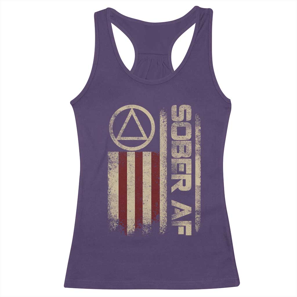 Sober AF Racerback Tank Top Alcoholism Addiction Recovery Rehabilitation Vintage American Flag TS11 Purple Print Your Wear