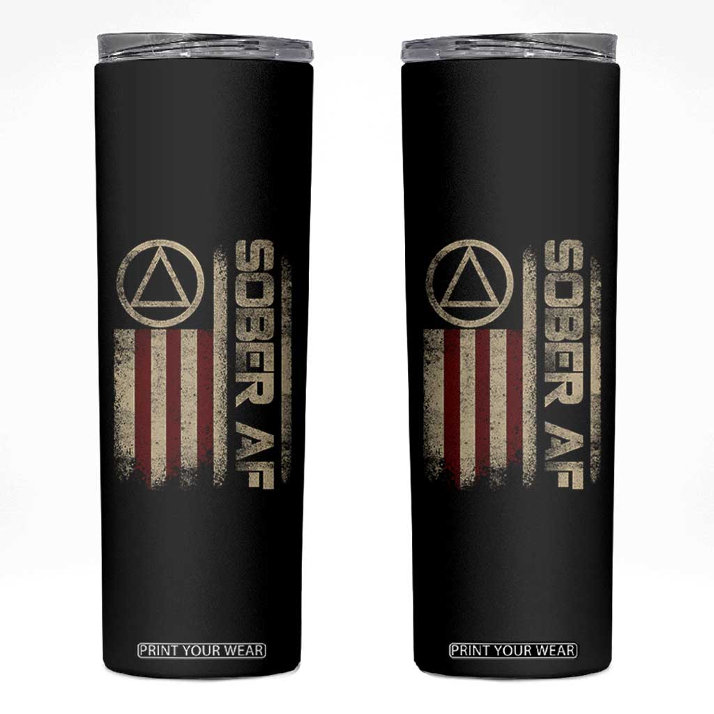 Sober AF Skinny Tumbler Alcoholism Addiction Recovery Rehabilitation Vintage American Flag TS11 Black Print Your Wear