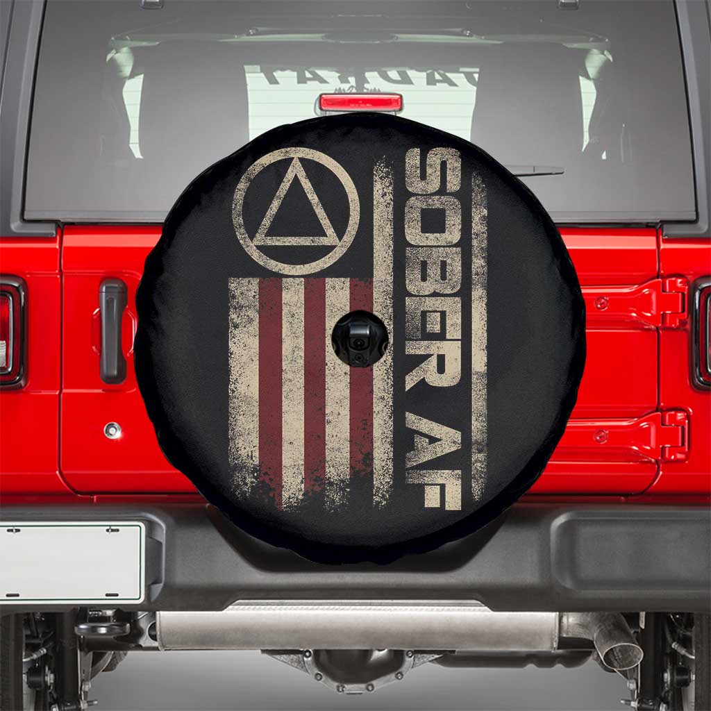 Sober AF Spare Tire Cover Alcoholism Addiction Recovery Rehabilitation Vintage American Flag TS11 Black Print Your Wear