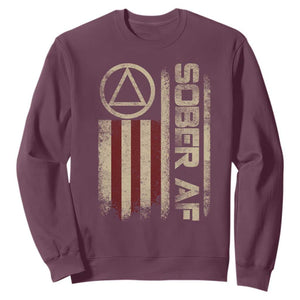 Sober AF Sweatshirt Alcoholism Addiction Recovery Rehabilitation Vintage American Flag TS11 Maroon Print Your Wear