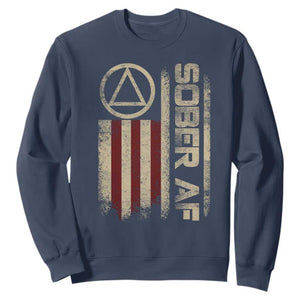 Sober AF Sweatshirt Alcoholism Addiction Recovery Rehabilitation Vintage American Flag TS11 Navy Print Your Wear