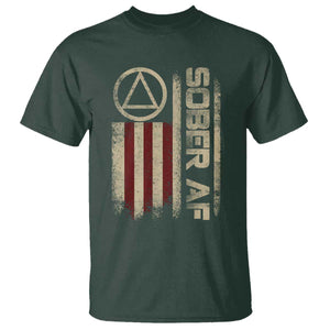 Sober AF T Shirt Alcoholism Addiction Recovery Rehabilitation Vintage American Flag TS11 Dark Forest Green Print Your Wear