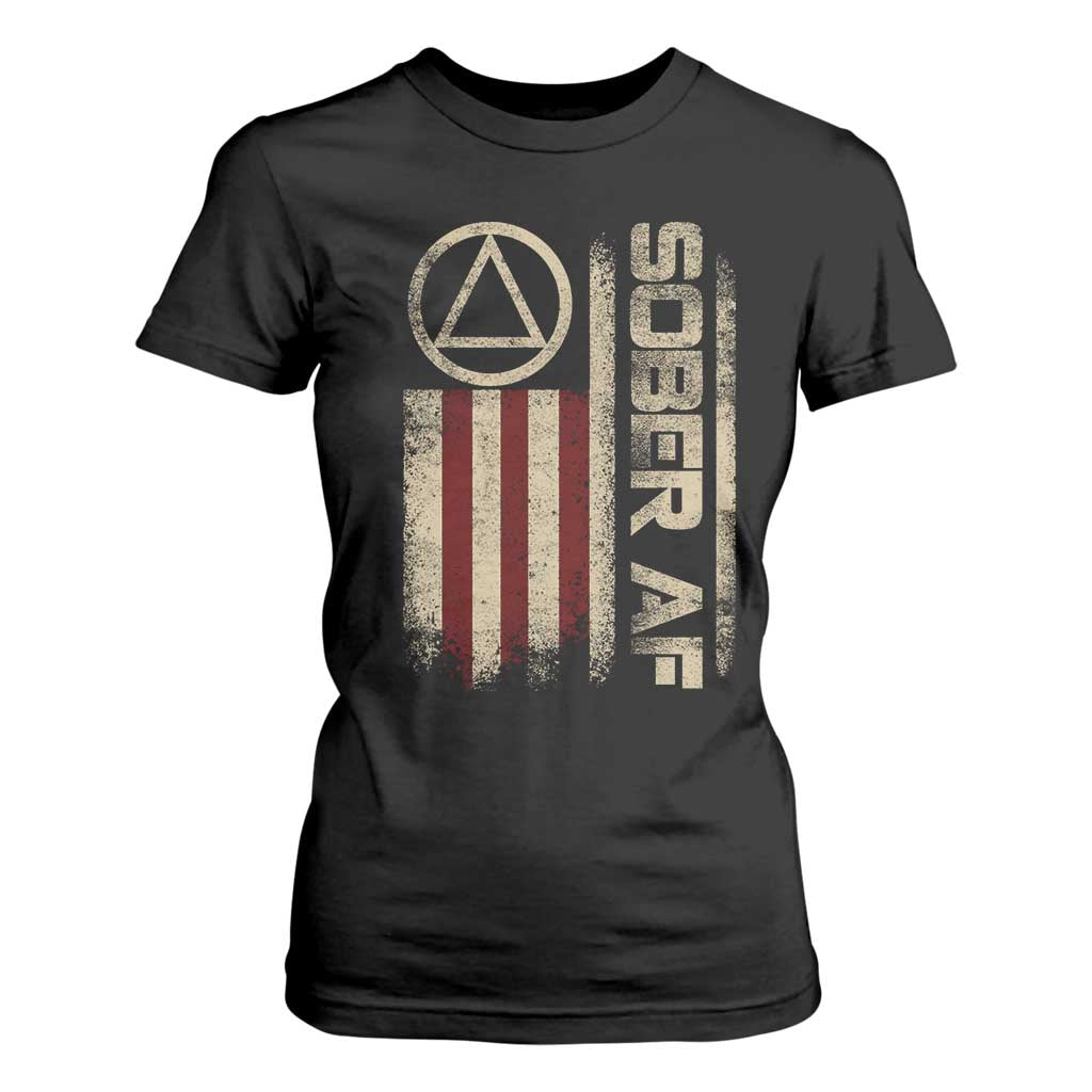 Sober AF T Shirt For Women Alcoholism Addiction Recovery Rehabilitation Vintage American Flag TS11 Black Print Your Wear