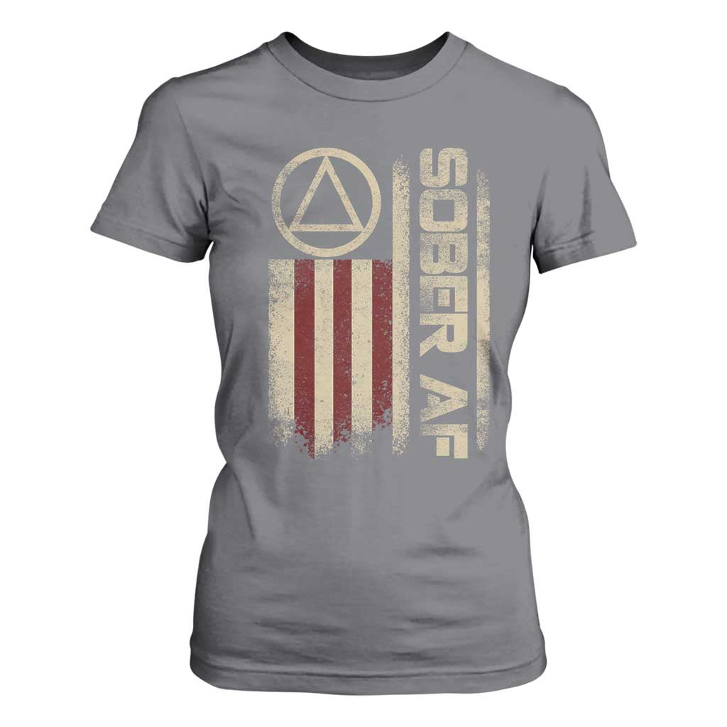 Sober AF T Shirt For Women Alcoholism Addiction Recovery Rehabilitation Vintage American Flag TS11 Charcoal Print Your Wear