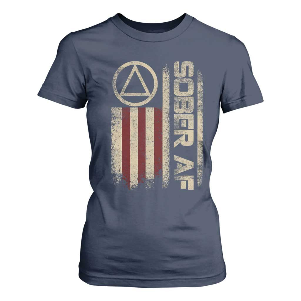 Sober AF T Shirt For Women Alcoholism Addiction Recovery Rehabilitation Vintage American Flag TS11 Navy Print Your Wear