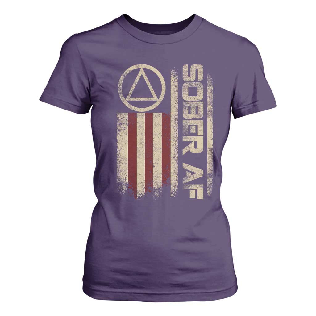 Sober AF T Shirt For Women Alcoholism Addiction Recovery Rehabilitation Vintage American Flag TS11 Purple Print Your Wear