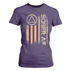 Sober AF T Shirt For Women Alcoholism Addiction Recovery Rehabilitation Vintage American Flag TS11 Purple Print Your Wear
