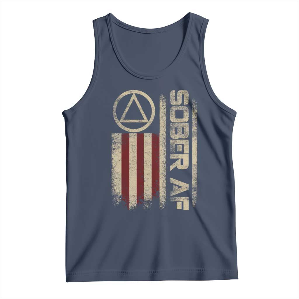Sober AF Tank Top Alcoholism Addiction Recovery Rehabilitation Vintage American Flag TS11 Navy Print Your Wear