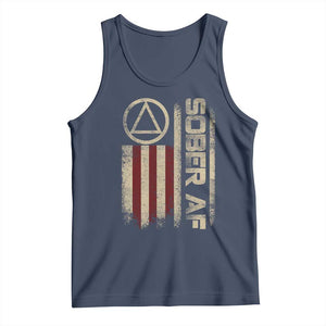 Sober AF Tank Top Alcoholism Addiction Recovery Rehabilitation Vintage American Flag TS11 Navy Print Your Wear