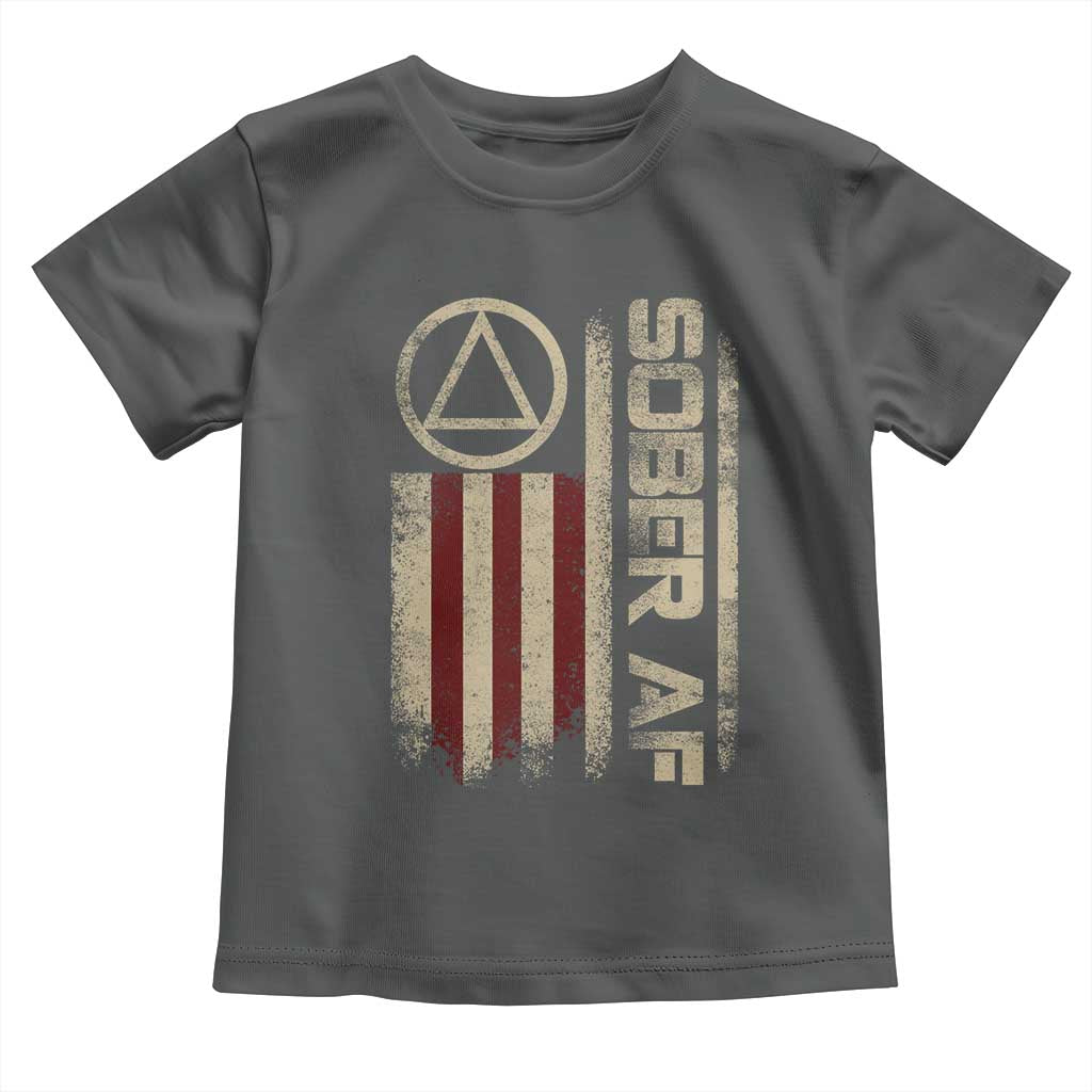 Sober AF Toddler T Shirt Alcoholism Addiction Recovery Rehabilitation Vintage American Flag TS11 Dark Heather Print Your Wear