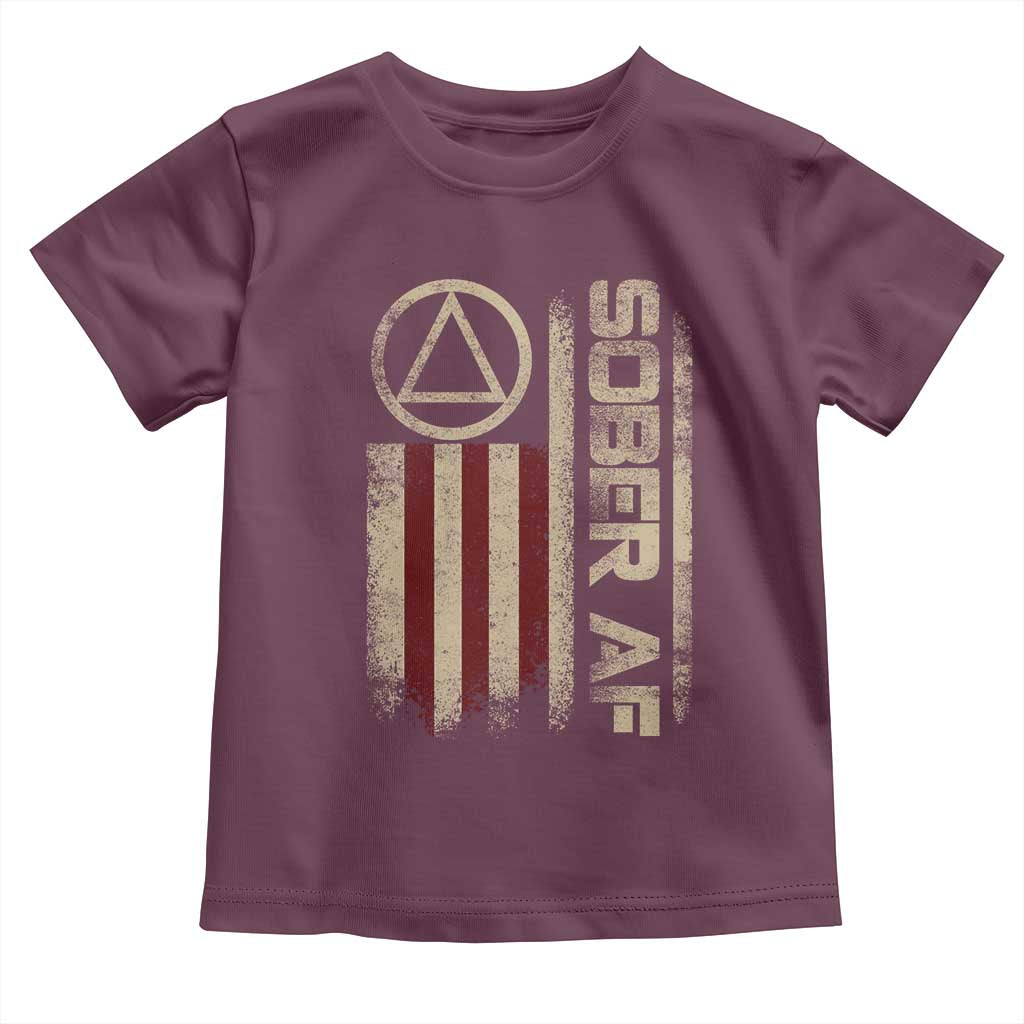Sober AF Toddler T Shirt Alcoholism Addiction Recovery Rehabilitation Vintage American Flag TS11 Maroon Print Your Wear