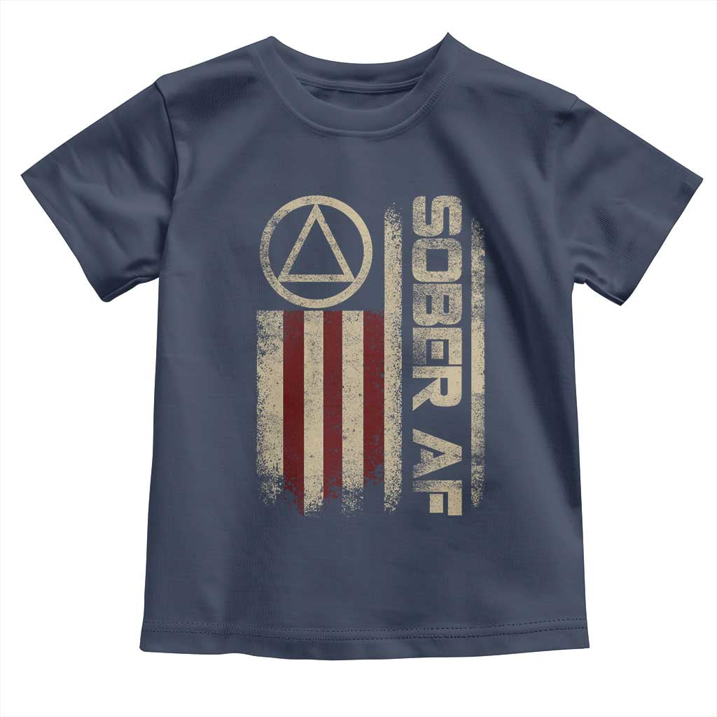 Sober AF Toddler T Shirt Alcoholism Addiction Recovery Rehabilitation Vintage American Flag TS11 Navy Print Your Wear