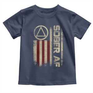 Sober AF Toddler T Shirt Alcoholism Addiction Recovery Rehabilitation Vintage American Flag TS11 Navy Print Your Wear