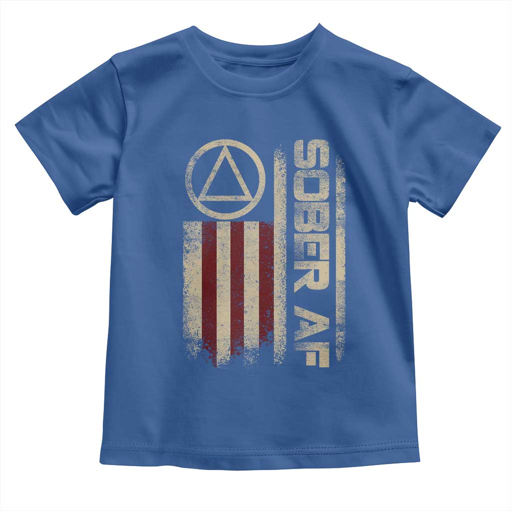 Sober AF Toddler T Shirt Alcoholism Addiction Recovery Rehabilitation Vintage American Flag TS11 Royal Blue Print Your Wear